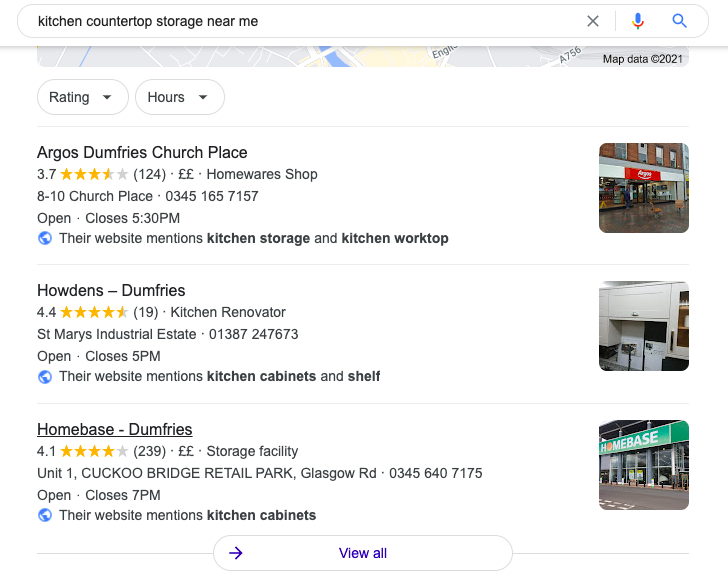 google showing local search justifications